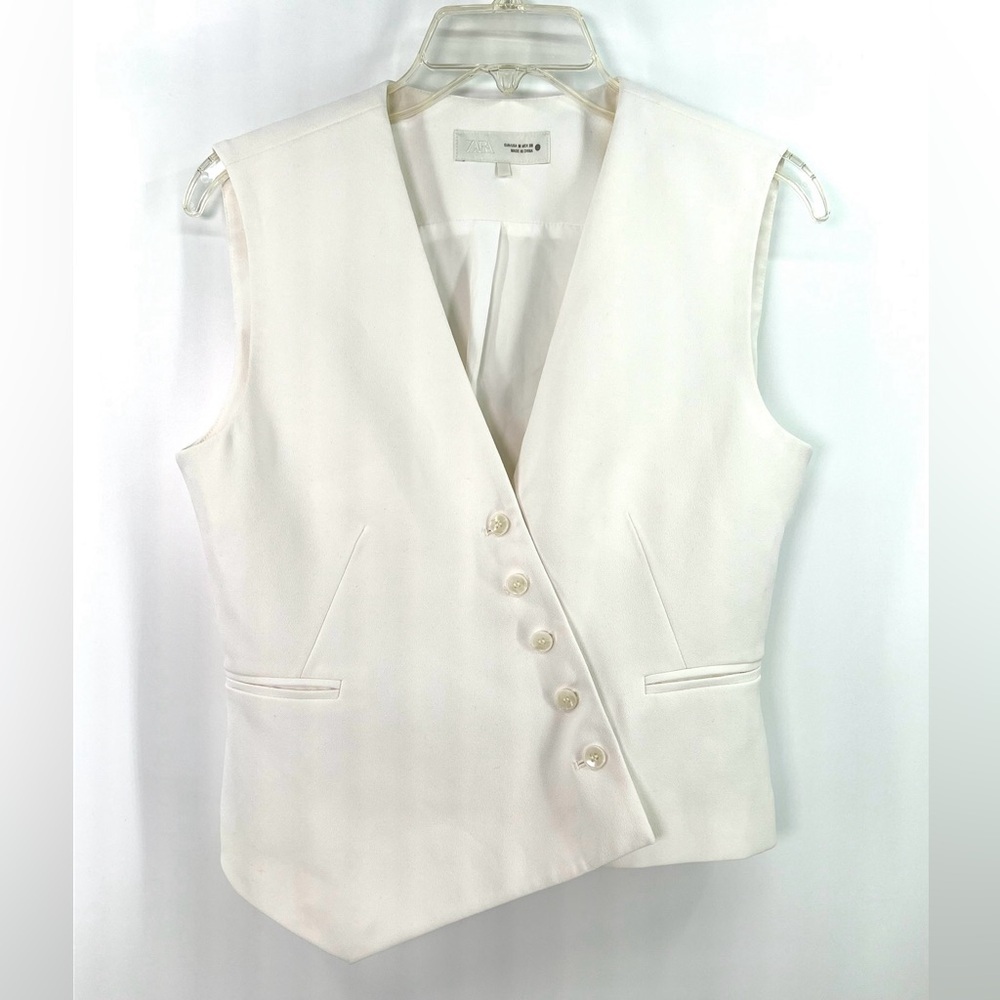 ZARA Woman Collection White Vneck Asymmetrical Sleeveless Vest Top Size M Med - Picture 7 of 13